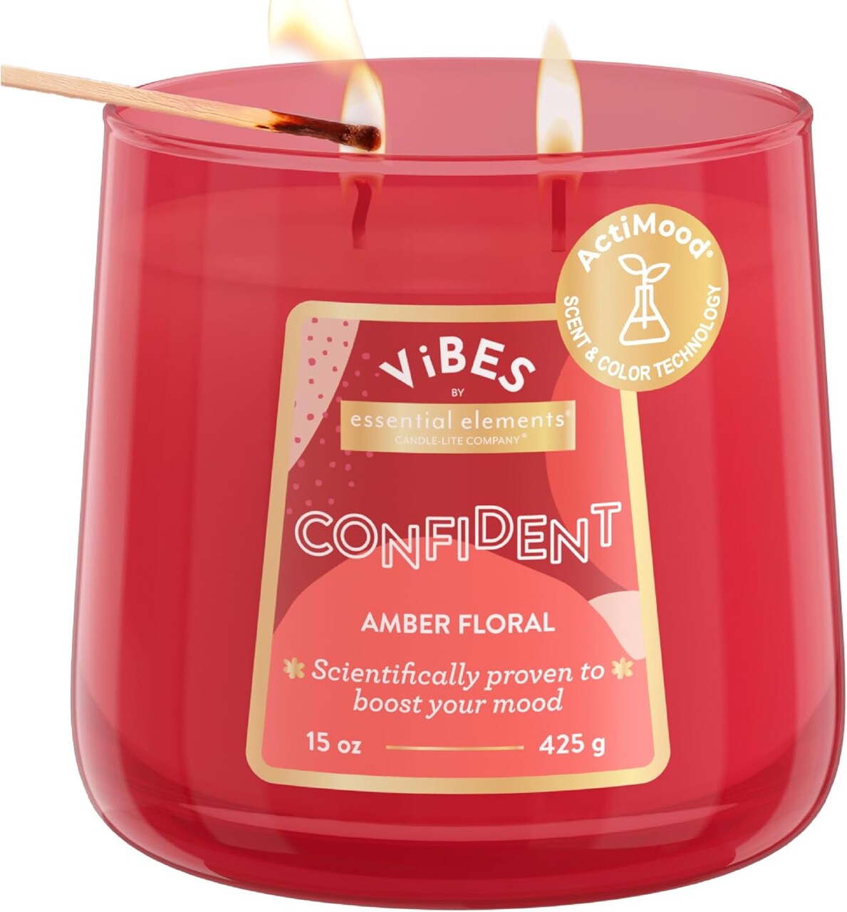 Candle-Lite Vibes Amber Floral Scented Candles, Perfect Relaxation Valentines Day Gifts for Her, Aromatherapy Mood-Enhancing, 15 oz 2-Wick Jar, 86 Hours Burn Time